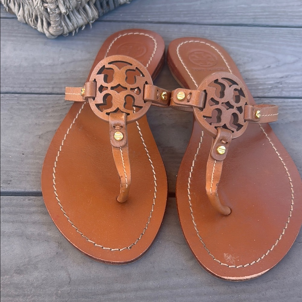 Tory Burch Gabriel Tan Leather Sandals